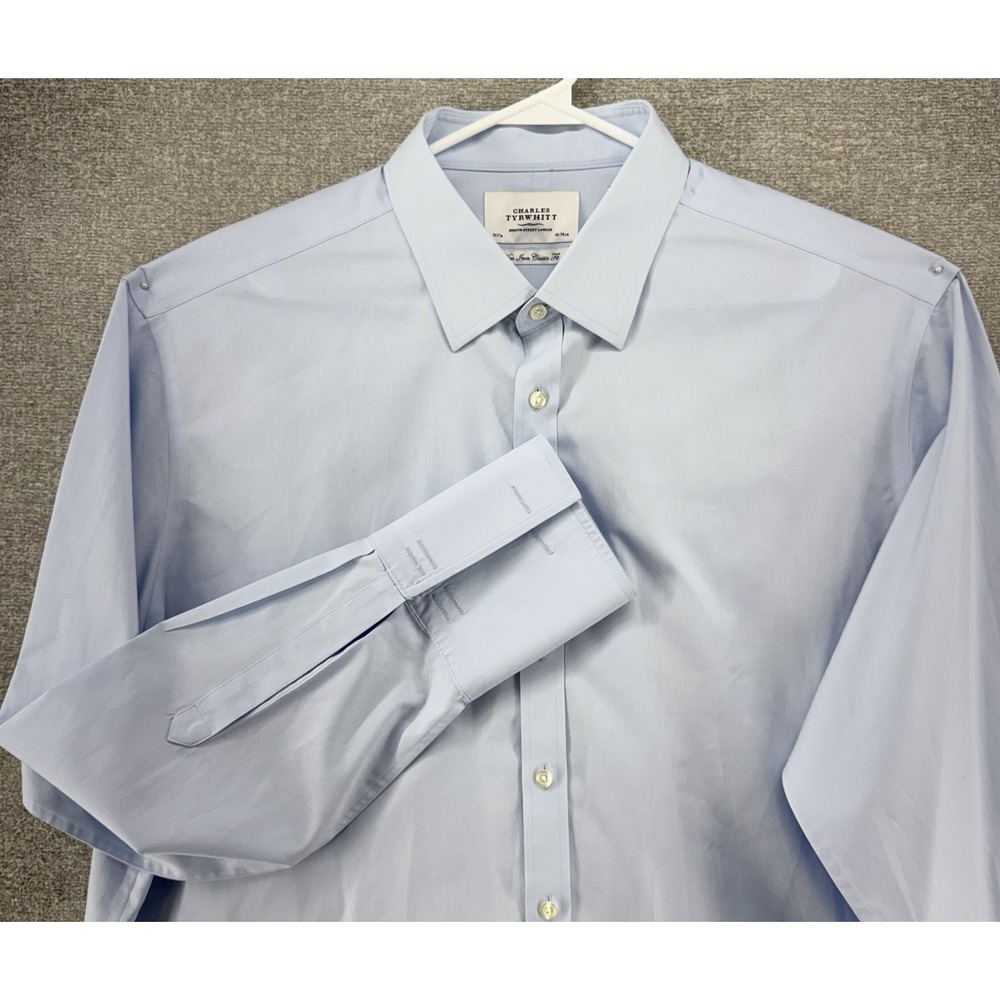 Charles Tyrwhitt Dress Shirt Men Sz 19/37 Light Blue Long Sleeve French Cuff